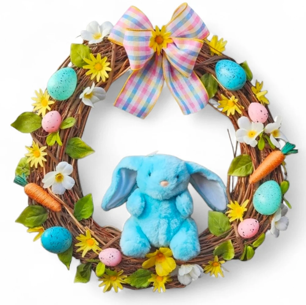 Festive Easter Bunny Grapevine Spring Easter Wreath - Picture 4 of 9